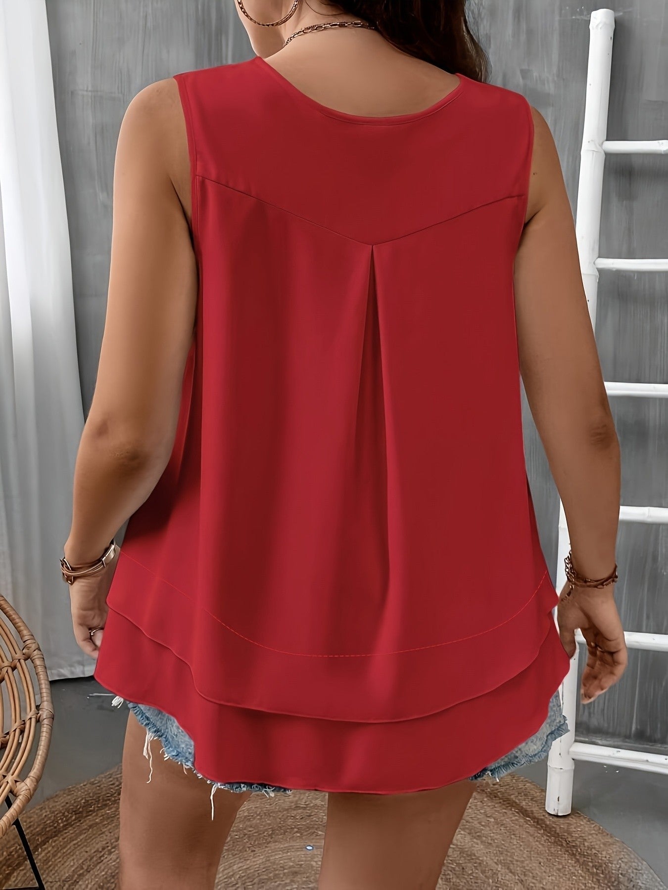Brielle Plus V-Neck Chiffon Tank