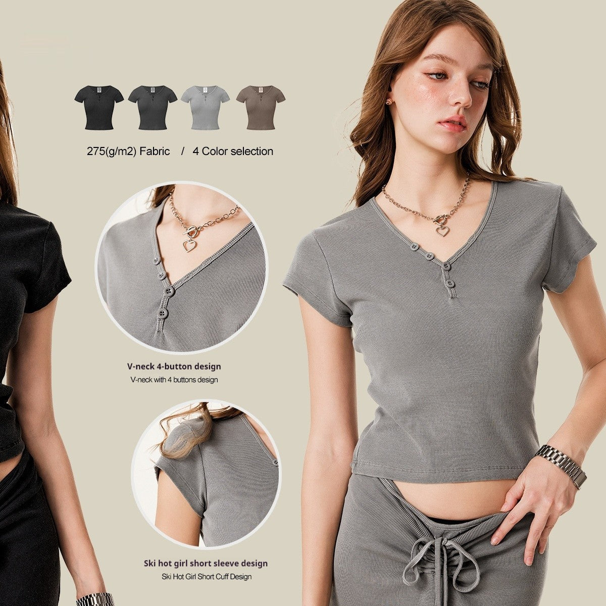 Cendara Vintage Wash V-Neck Tee