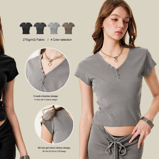 Cendara Vintage Wash V-Neck Tee