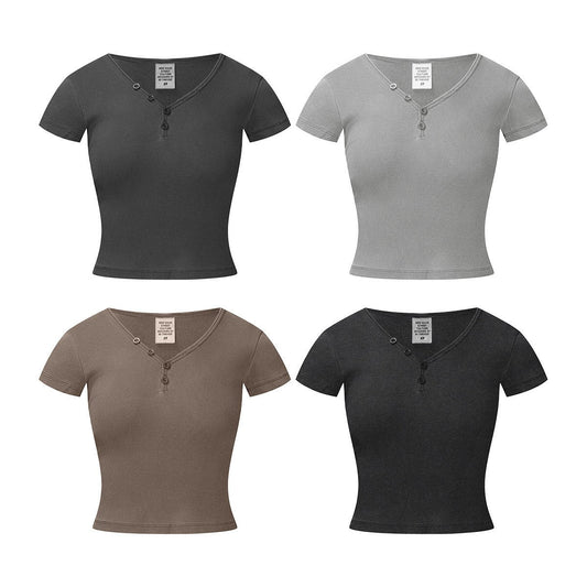 Cendara Vintage Wash V-Neck Tee