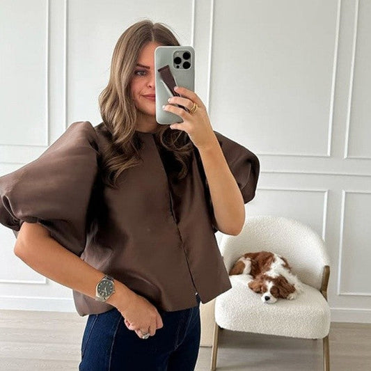 Elaris Satin Puff Sleeve Blouse